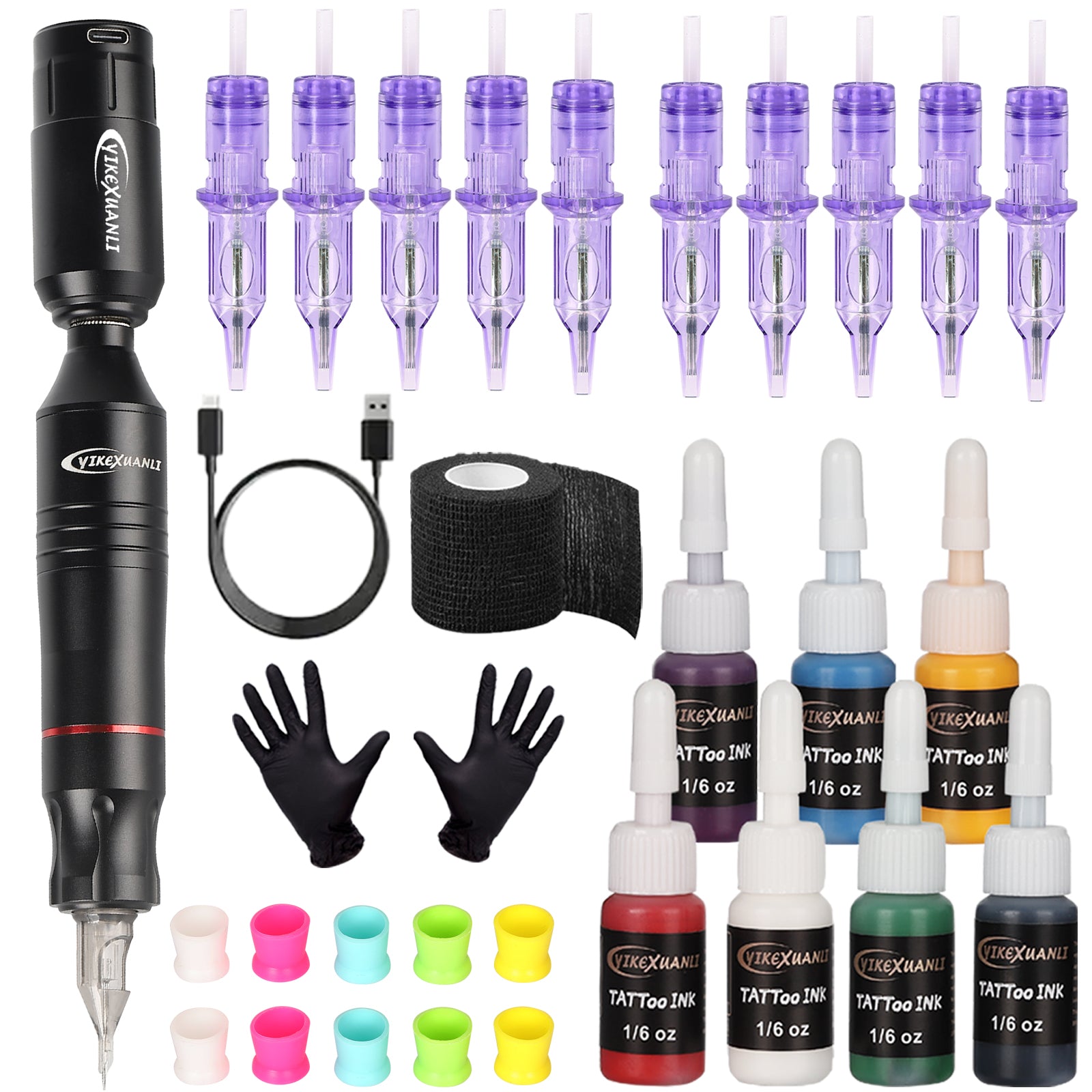 Complete tattoo starter kit for beginners with needles and practice ink